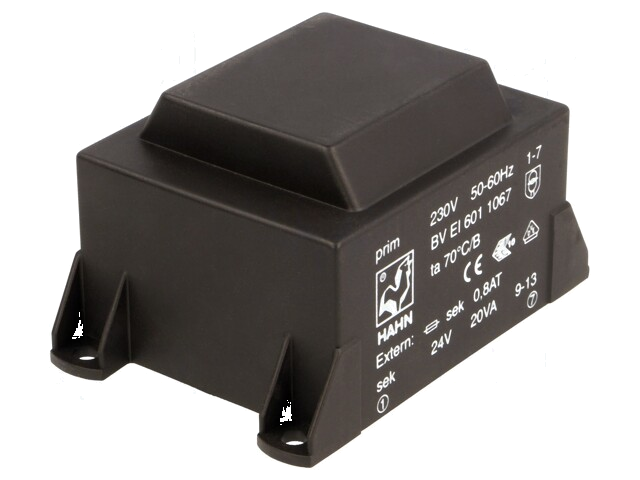 Transformator: ingegoten; 20VA; 230VAC; 24V; 834mA; PCB; BVEI Transformator: ingegoten; 20VA; 230VAC; 24V; 834mA; PCB; BVEI
